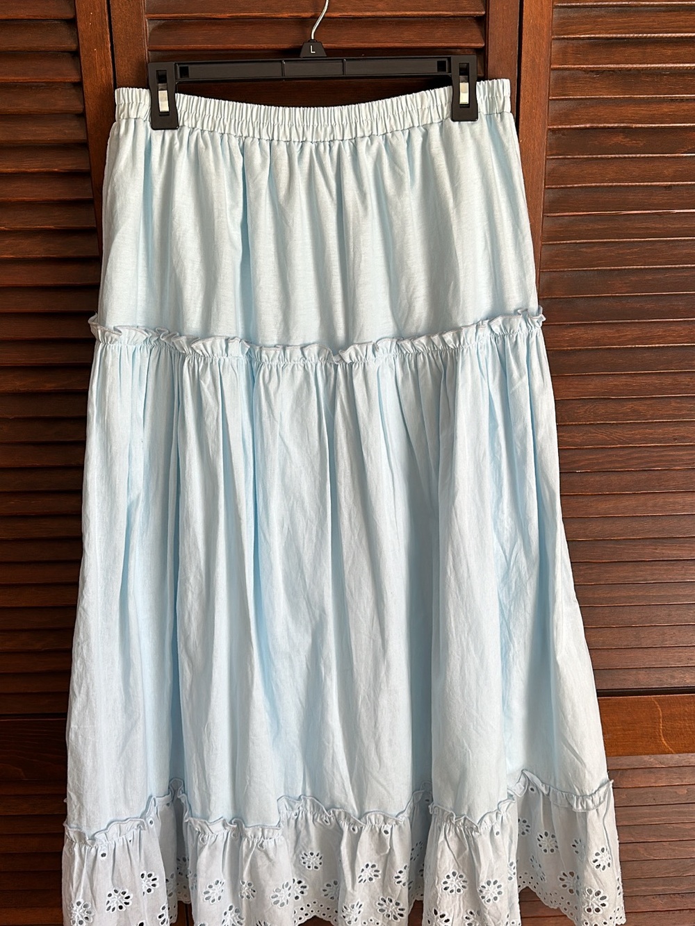 Light Blue Tiered Eyelet Maxi Skirt - Unbranded